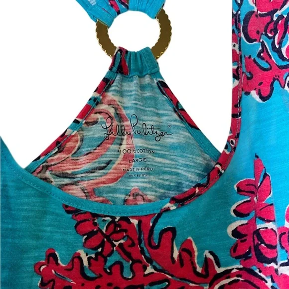 LILLY PULITZER Cotton Shore Tank Dress Searulean Blue Rhode Island Reef, Large - Picture 3 of 5